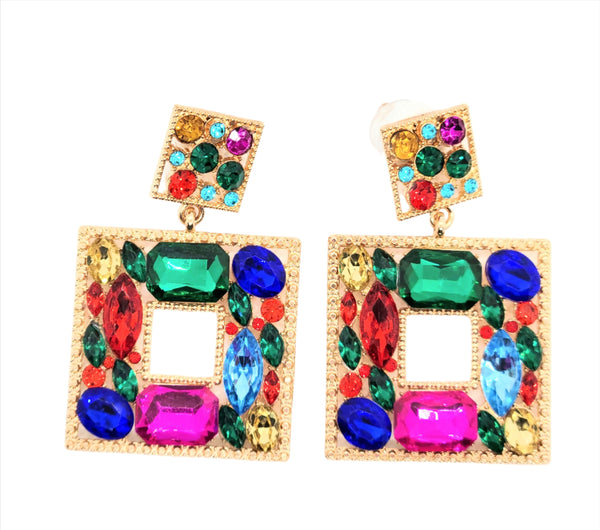 Vibrant Color Square Earrings
