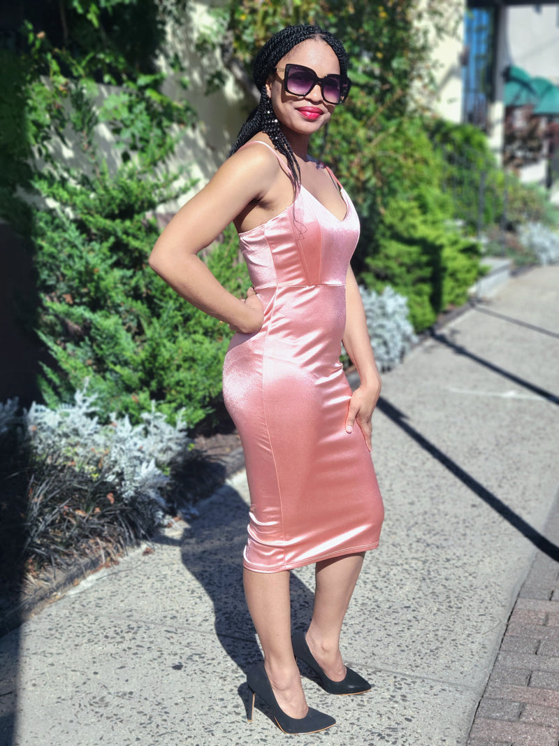 Satin Pink Fitted Dress