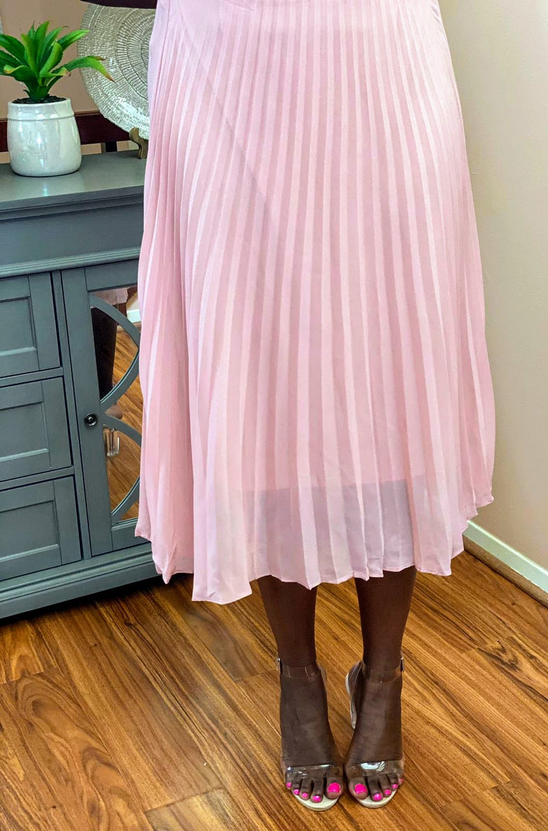 Blush Pleated Midi Skirt