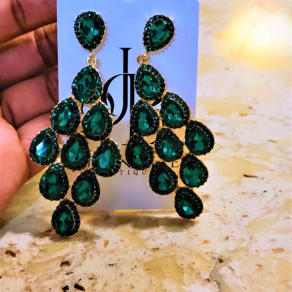 Emerald Crystal Earrings Large Emerald Earrings Emerald Pageant Earrings  Emerald Chandelier Earrings Drop Earrings 033487 