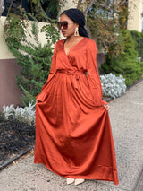 Brunt Orange Satin Maxi Dress