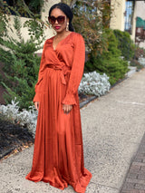 Brunt Orange Satin Maxi Dress
