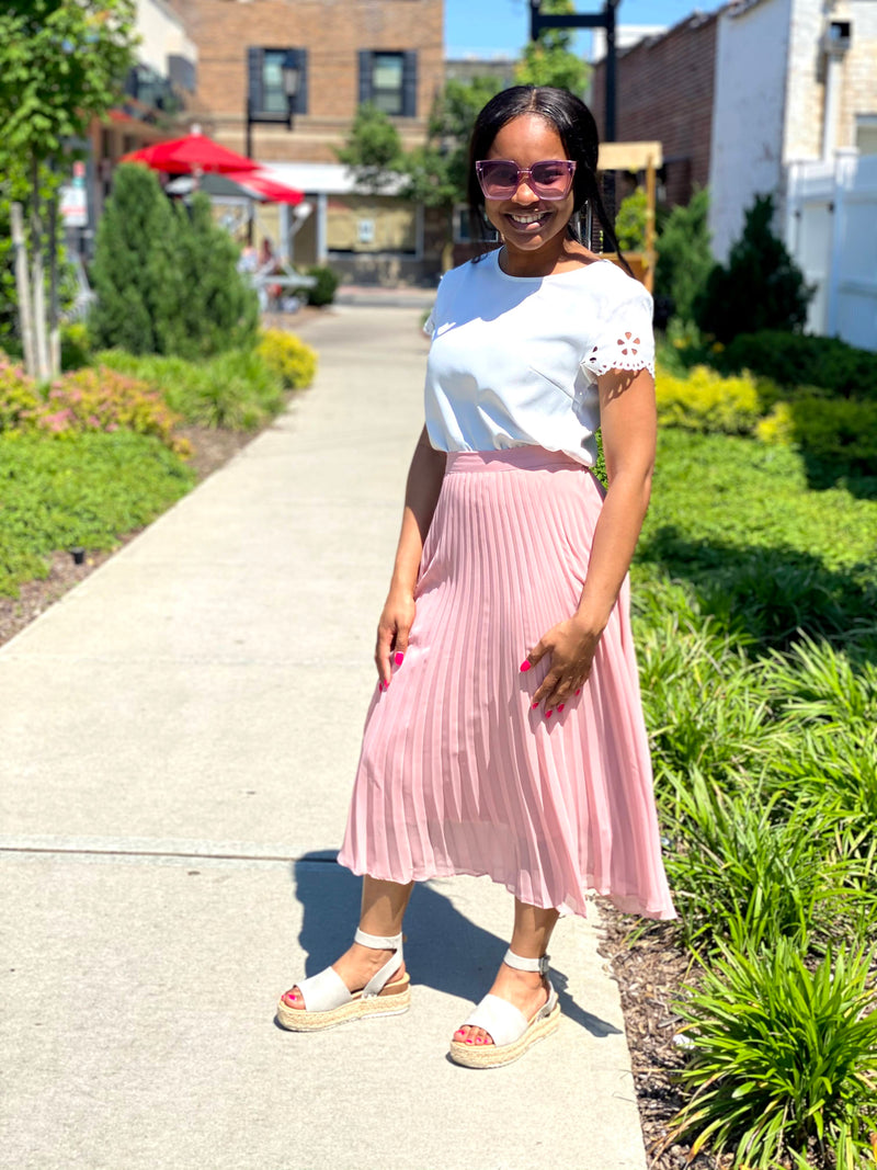 Blush Pleated Midi Skirt