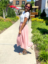 Blush Pleated Midi Skirt