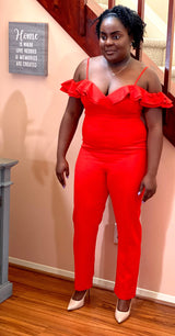 Tomato Orange off the Shoulder Jumpsuit